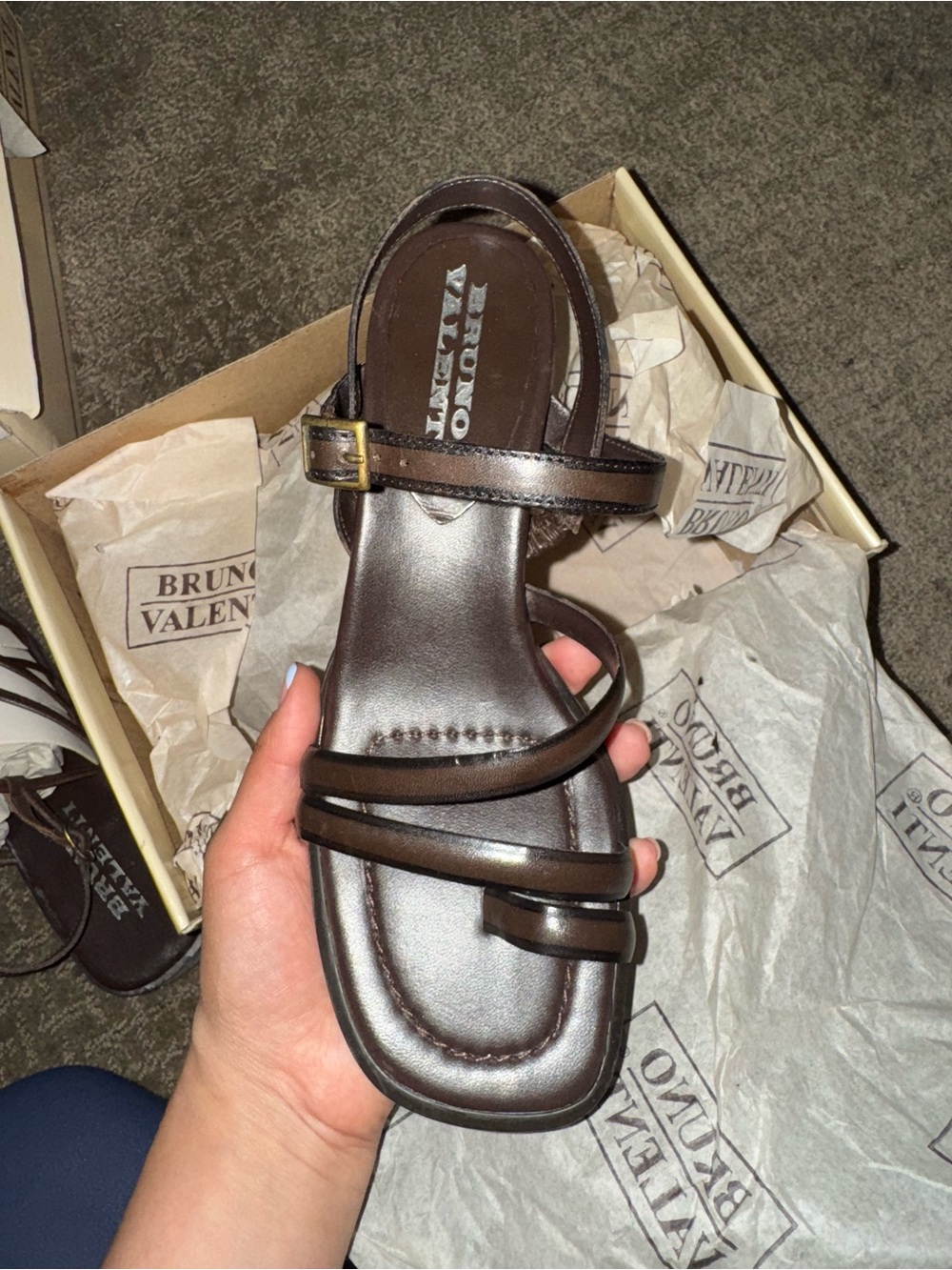 Bruno Valenti Dark Brown Leather Multi‑Strap Sandal